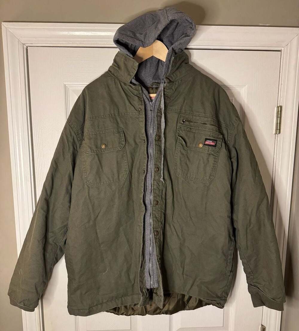Genuine Dickies Men's Green Canvas Lined Work Jacket with Hoodie Insert Size 2XL
